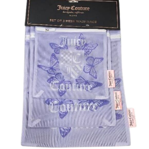 Juicy Couture Home Signature Logo Butterflies Set of 3 Mesh Wash Bags - Picture 2 of 3
